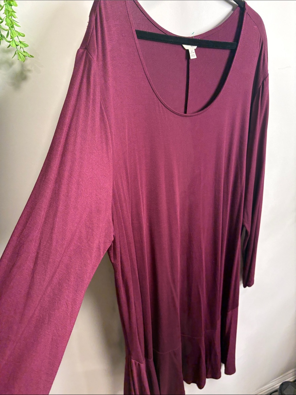 Terra & Sky Long Sleeve Scoop Neck Tunic in Plum
